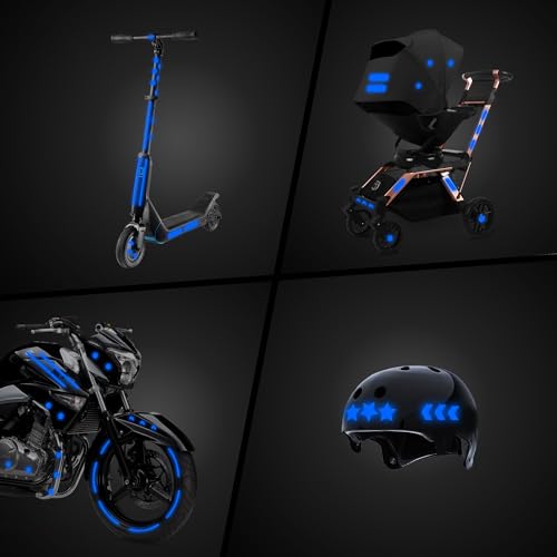 LOOM Reflective Stickers Mega Kit (101pcs Blue)• Nighttime Safety Waterproof Self-Adhesive Decals for Helmets, Skateboard, Bike, Scooter, E-Bike, Motorcycle & Strollers • Bright Colors - color: Blue