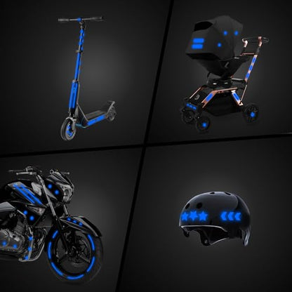 LOOM Reflective Stickers Mega Kit (101pcs Blue)• Nighttime Safety Waterproof Self-Adhesive Decals for Helmets, Skateboard, Bike, Scooter, E-Bike, Motorcycle & Strollers • Bright Colors - color: Blue