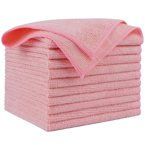 AIDEA Microfiber Cleaning Cloth Pink 10PK, Microfiber Towels for Cars, Premium Car Cloths, Dusting Cloth Lint Free Cleaning Rags for SUVs, House, Kitchen, Window, Workshops,12×12" - color: Pink, size: 10PK