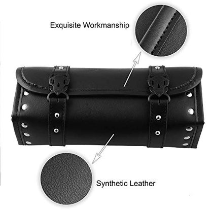 CYSKY Motorcycle Tool Bag, Universal PU Leather Motorcycle Fork Bag, Saddle Roll Bags, Handlebar Bag, Sissy Bar Storage Tool Pouch for Yamaha Honda Sportster Softail Dyna Kawasaki Suzuki Ducati KTM