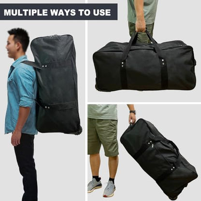 34 inch Large Foldable Duffle Bag with Wheels 600D Oxford Collapsible Large Heavy Duty Cargo Duffel Storage Duffel with Rollers for Camping Travel Gear, Black. - style: 34in