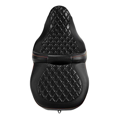 C.C. RIDER Driver Rider Passenger Seat Diamond 2-Up One-Piece Seat fit for Harley Touring Road King FLHR Street Glide FLHX Road Glide FLTRX 2009-2023 - color: 04# Brown