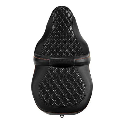 C.C. RIDER Driver Rider Passenger Seat Diamond 2-Up One-Piece Seat fit for Harley Touring Road King FLHR Street Glide FLHX Road Glide FLTRX 2009-2023 - color: 04# Brown