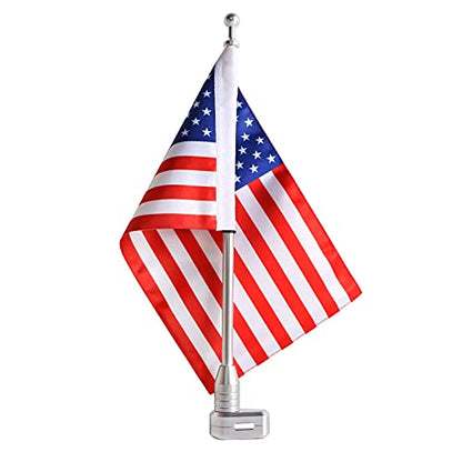 American Flag USA and Flag Pole Mount for Honda Goldwing GL1500 GL1200 GL1800 2001-2012 Fits Motorcycle Rear Luggage Rack - color: Silver Flagole+US Flag 1 Set