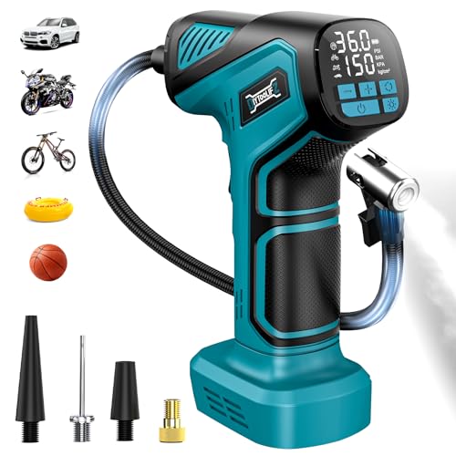 DIYtoolifz 150PSI Tire Inflator Portable Air Compressor: Cordless Air Pump Compatible with Makita 18V Battery - Car Tire Pump with Digital Pressure Gauge & LED Light for Auto, Motorcycles (Tool Only) - color: Blue- Compatible With Makita 18v(baretool), si