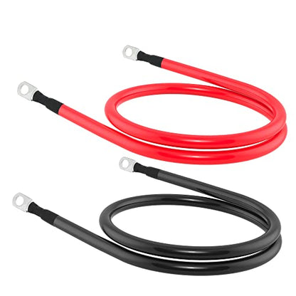 4 AWG Battery Cable 4AWG Gauge Pure Copper Battery Inverter Cables with 3/8 in Lugs Both Ends Power Inverter Wire Set for Automotive Solar Marine Boat RV Car Motorcycle Red and Black (3FT) - size: 3ft