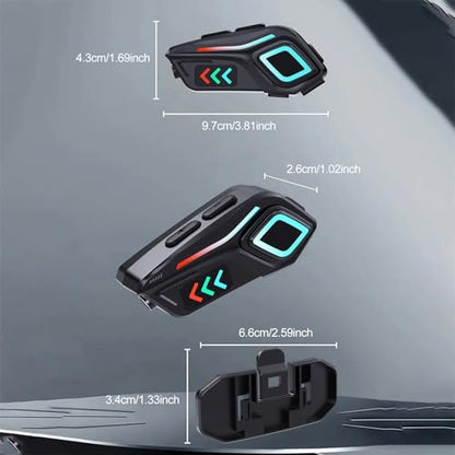 Bewinner Motorcycle Bluetooth Communication Headset, Wireless Motorcycle Earphone with Color Ambient Lights, Noise Cancellation Microphone, IP65