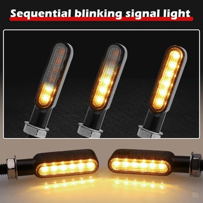 TSUNG Flowing LED Motorcycle Turn Signal Lights Sequential Front Rear Blinkers Indicators Universal Fits for Cruiser Touring Bobber Cafe Racer Street Bikes (Black-Amber) - color: Black-Amber