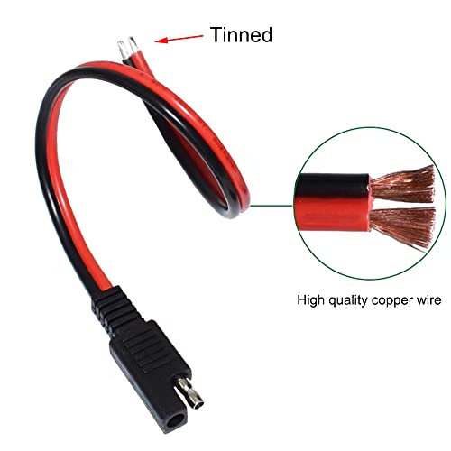 SAE Connector, 12AWG SAE Single Plug DC Quick Disconnect Power Extension Cable with Polarity Reverse Adapter for Motorcycles, Solar Panels, Cars, Tractors, etc. 2-Pack 30CM/1FT