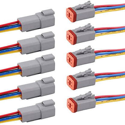 Deutsch DT 4 Pin Connector 5 Sets - 4 Way DT Automotive Waterproof Male Female Plug Wiring Harness for Car, Truck, Boats, LED Work Light, 16 AWG. (5 Sets 4 Pin, Grey) - size: 4-pin