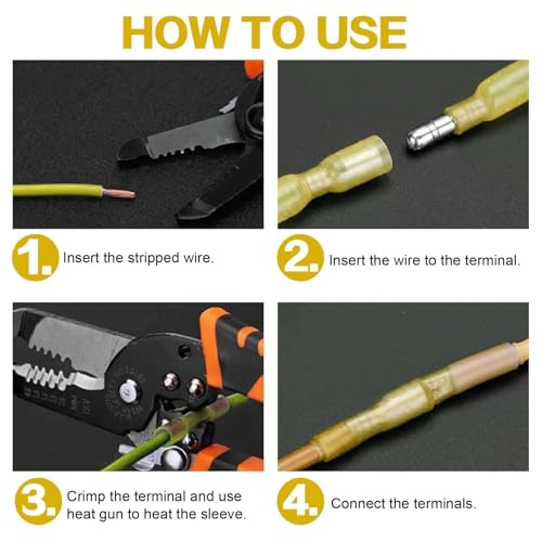 300PCS Heat Shrink Bullet Connectors,12-10 Gauge Wire Butt Waterproof Quick Disconnect Male & Female Electrical Butt Terminals Kit for Automotive,Boat,Marine Wiring & DIY Wire Repair - size: AWG 12-10