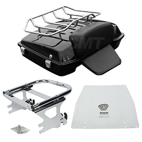 TCMT Razor Motorcycle Trunk Box Backrest Pad Luggage Rack 2 Up Mount Rack Base Plate Fit For Harley Touring 1997-2008 Road King Road Street Electra Glide Pack - color: Razor Style B Chrome Rack