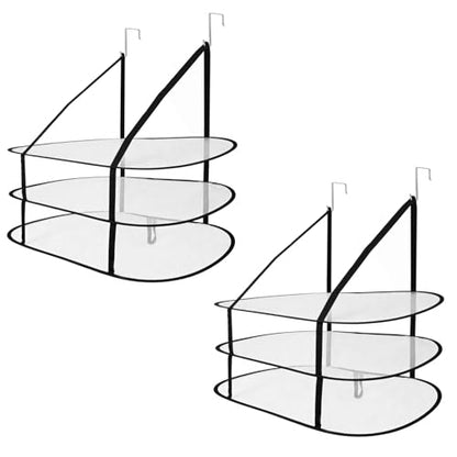 ZALIR 2 Pcs Over The Door Mesh Sweater Drying Rack Set - 3 Tier Lay Flat Sweater Drying Rack, Black Foldable Lay Flat Laundry Hanging Mesh Dryer with Door Hooks for Apartments, Dorms, Bathrooms