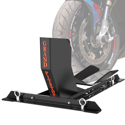 GRAND PITSTOP Universal Wheel Chock for Motorcycle Stand for Trailer Completely Adjustable Detachable Foldable Wheel Chock (Black) - color: Black