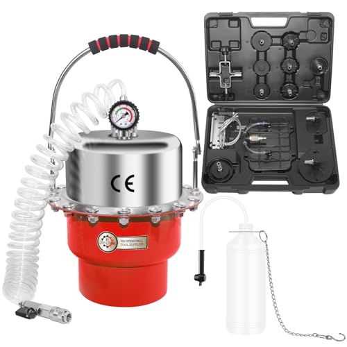 JIFETOR 5L Pneumatic Brake Pressure Bleeder Kit, Air Power Pressurized Master Cylinder Clutch Fluid Bleeding Tool Set with Bleed Machine, Collection Bottle and Adapters, Red Cylinder - color: Red Cylinder