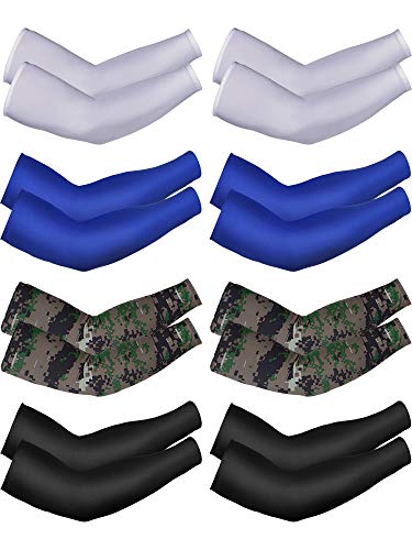 Mudder 8 Pairs UV Sun Protection Cooling Arm Sleeves for Men Women Youth Silk Compression Arm Cover Breathable Outdoors Sport - color: Multi Color, size: Average Size
