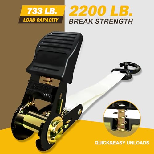 Heavy Duty 1" x 15' Ratchet Straps (4 Pack) - 2200 lb Break Strength with Soft Loops & Coated S-Hooks for Truck, Trailer, Motorcycle, ATV, UTV, Boat, Car Accessories (White) - color: White