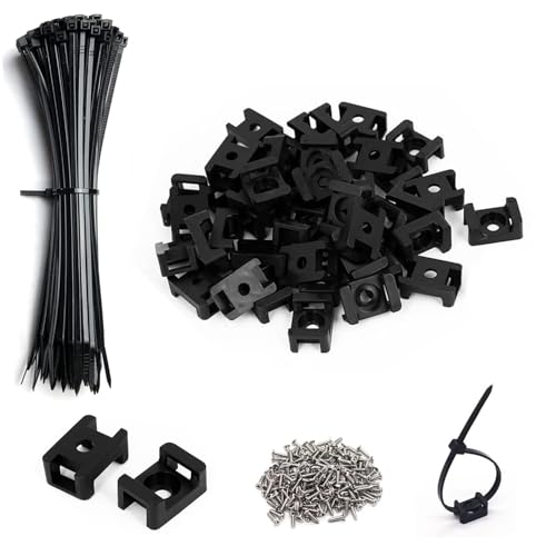 60 Set Black Cable Zip Tie Mounts Kit Wire Clips Organizer Holders Clamps with 0.6Inch Saddle Type Mounts Base with 8" Ties and Tapping Screw - color: Black, size: 0.6 inch-60 Set Black