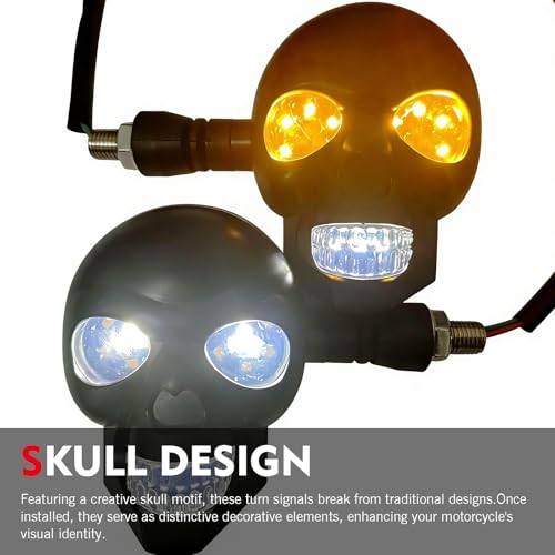 2 PCS Motorcycle Skull Turn Signal Light, 10 mm Screw LED Turn Signal Lamp with White DRL & Amber Direction Warning, Universal for Scooter Dirt Bike (White & Amber) - color: White & Amber