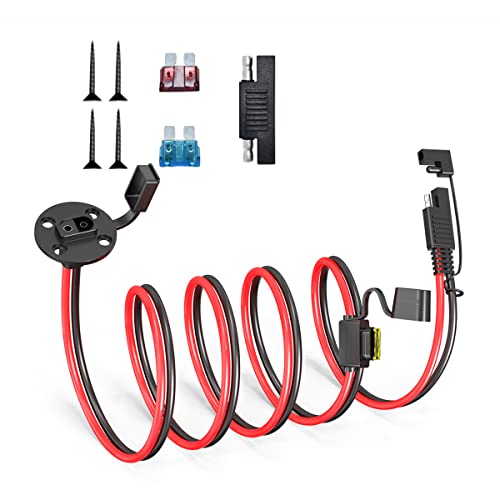 ELFCULB SAE Power Socket to SAE Connector Extension Cable,14AWG 5FT Panel Mount SAE Socket Sidewall Port with 10A 15A 20A Fuse,Compatible for Solar Generator - color: SAE Cable, size: 5FT