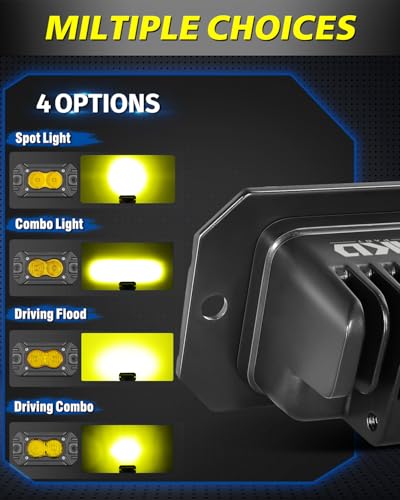 Yellow Flush Mount LED Pods, AKD Part CREE LED Flush Bumper Fog Lights 40W Spot Flood Combo Offroad Driving Lights Yellow Flush Mount LED Chase Light Pods for Trucks Pickup SUV UTV ATV - color: Yellow Flush