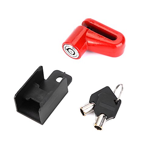 Metal Motorcycle Wheel Lock, Anti Theft Disc Brake Security Lock with Keys and Plastic Frame, Black and Red - color: Red