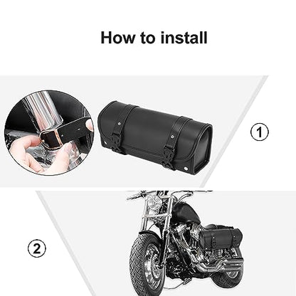 Motoforti Universal Motorcycle Fork Handlebar Tool Bag Cycling Bag Waterproof Faux Leather Black
