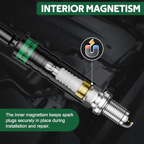 16mm Swivel Magnetic Spark Plug Socket, 360 Degree Swivel Thin Wall Spark Plug Socket with 12 Point Design,Enhanced Magnetic Core, 3/8" Drive x 13" Total Length Spark Plug Removal Tool - size: 16mm x 13 inch