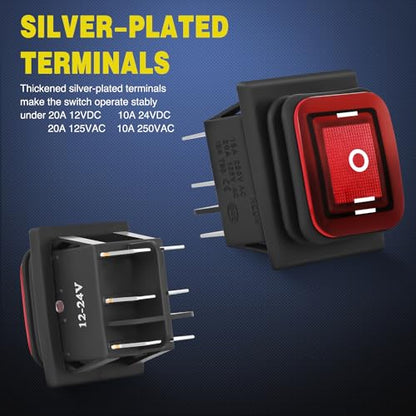 Nilight 6Pin On Off On Rocker Switch 2PCS Red LED Lighted IP67 Waterproof DPDT 3 Position Latching 20A 12VDC 125VAC Motor Toggle for Car Boat Automotive Vehicles - color: On Off On 2PCS