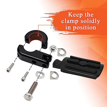 FOVPLUE 1.25" Highway Footpegs, Adjustable Footrest w/Mounting P-Clamps for Harley Touring Softail Dyna Sportster Honda Kawasaki Suzuki Yamaha Indian Victory w/1-1/4" Engine Guard, Gloss Black#2 - color: Black Highway Footpegs