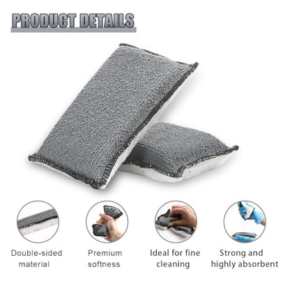 3PCS Car Interior Scrubbing Sponge, 5" × 3" Double Sided Microfiber Car Wax Applicator Pad, Auto Leather Detailing Cleaning Kit, Washing Sponge for Cars, Wood, Marble, Motorcycle (Grey/White)