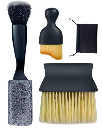 Car Detailing Brush Set, Ultra Soft Boars Hair Car Interior Detailing Brushes, Car Interior Detailing Kit, Car Cleaning Gel Supplies Kit, Car Dust Brush, Car Accessories for Truck, SUV, Interior-3pcs
