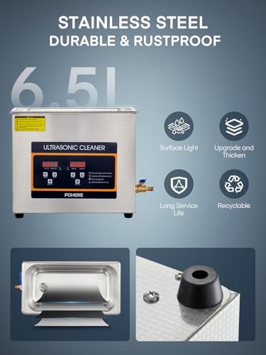 Ultrasonic Cleaner with Heater and Timer, Stainless Steel Ultrasonic Washing Machine, Professional Sonic Cleaning for Parts, Bike Chain, Metal Engine Parts, Gun (6.5L) - size: 6.5L