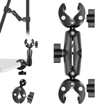 Double Mount Clamp for Action Camera, PULUZ Super Clamp Adapter Double Head Multifunction Holder for Motorcycle, Photography Light Fixture Bracket,Umbrella,Selfie Stick,Reflector - style: Double Mount Clamp