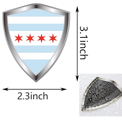 Chicago Flag Decal Sticker - Chicago City Flags Shield Shape Reflective Vinyl Car Stickers - for Car Window Bumper Laptop Waterproof Sticker (5Pcs) - color: Chicago