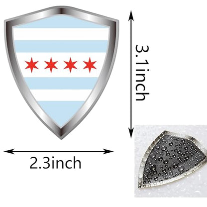 Chicago Flag Decal Sticker - Chicago City Flags Shield Shape Reflective Vinyl Car Stickers - for Car Window Bumper Laptop Waterproof Sticker (5Pcs) - color: Chicago