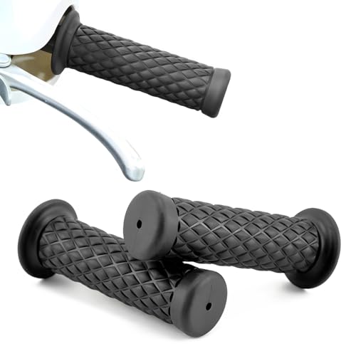 2 PCS Motorcycle Hand Grips, Non-Slip Motorbike Handlebars with Open End for 7/8" 21mm/24mm Handles, Vintage Soft Rubber Thruster Grips for Dirt Bike Scooter Motocross (Black) - color: Black