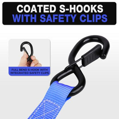 Heavy-Duty Retractable Ratchet Straps (4-Pack) – 1500 lb Break Strength Auto Self-Retracting Tie-Down Straps 1 inch x 12 Feet with Soft Loops, for Truck Motorcycle ATV Cargo Trailer - color: Blue Retractable