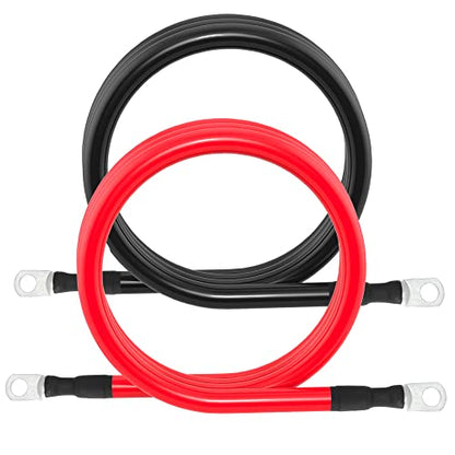 4 AWG Battery Cable 4AWG Gauge Pure Copper Battery Inverter Cables with 3/8 in Lugs Both Ends Power Inverter Wire Set for Automotive Solar Marine Boat RV Car Motorcycle Red and Black (5FT) - size: 5ft