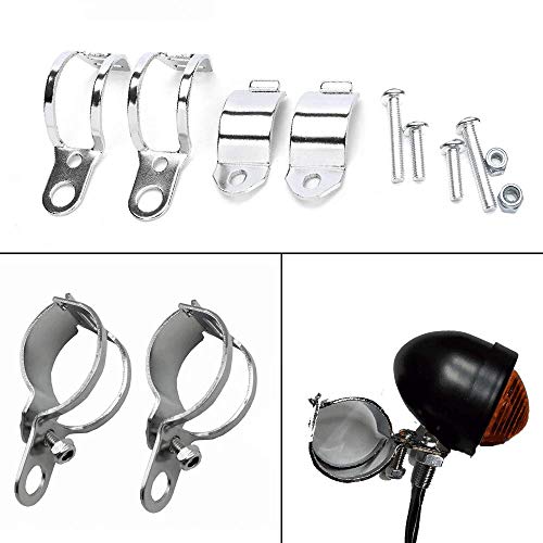 1pair Metal Motorcycle Modified Turn Signal Light Indicator Mount Bracket Clamp 30-45mm (Chrome) - color: White