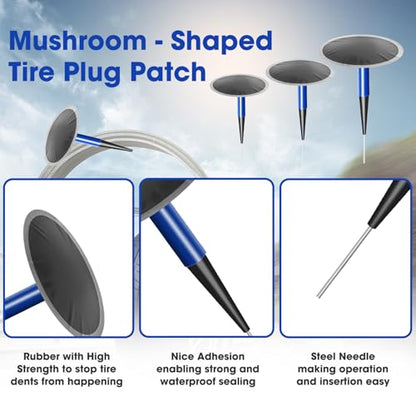 36Pcs Tire Repair Patch Tool Kit, Tire Patch Plugs with Repair Buffing Wheel Patch Roller Tool Inner Liner Scraper for Puncture Car Truck Bus Tractor Vehicle