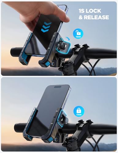JOYROOM Motorcycle Bike Phone Holder Mount - [Not Block Camera] Bicycle Phone Holder Handlebar Cell Phone Clamp - [Silicone Wrapped] Scooter Phone Holder for iPhone Samsung 4.7''-7'' Smartphones, Blue - color: Blue