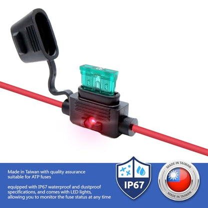 2 Pack wasserdichte Teile, entsprechen dem IP67-Standard, ATO/ATC Standard Flachsicherungshalter mit LED, 12 AWG für Auto und Marine - style: LED ATO/ATC