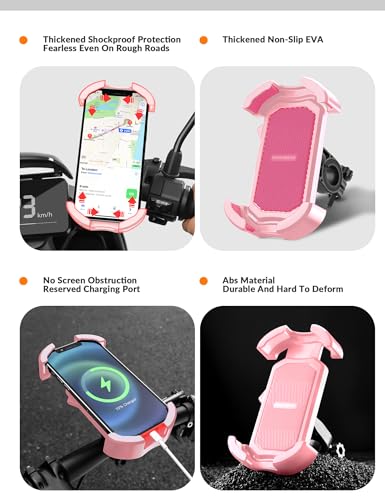 ROCKBROS Bike Phone Holder - Motorcycle & Scooter Mount, Adjustable, Shockproof, Security Lock, 4.7'-6.8' Phones - color: Handlebar Mount Pink