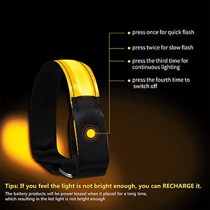2 Pack Rechargeable LED Reflective Armband, High Brightness High Visibility Night Safety Light Band, Wearable Flashing LED Gear for Running, Walking, Biking and Outdoor Activities - color: L Orange