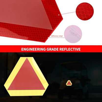 2pcs Slow Moving Vehicle Sign, 7" x 8" Diamond Grade Reflective SMV Triangle Sticker Decals, High Visibility Safety Caution Warning Vehicle Reflector Tape for Tractor UTV Golf Cart Accessories (Red)