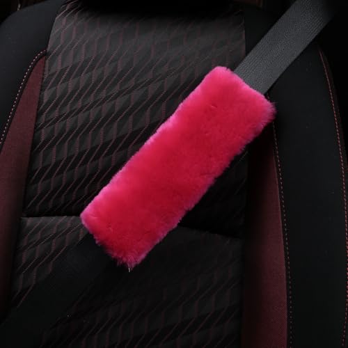 Soft & Cozy Australian Sheepskin Car Seat Belt Covers,2 Pack Fluffy Seatbelt Pads, Genunie Sheepskin Fur Shoulder Straps Cushions for Adults Kids Women and Men (Korea Red) - color: Korea Red