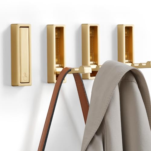 Folding Coat Hooks, 4Pcs Foldable Heavy Duty Wall Hooks Zinc Alloy No Rust Fold Up Hooks for Coat, Towel, Key, Hat, Bag, Jacket, Backpack. (Gold) - color: Gold, size: 4