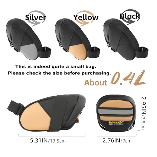Rhinowalk Compact Bike Seat Bag – 0.4L Waterproof Saddle Pouch, Reflective Strip, and Inner Mesh Pocket – Fits Under Bicycle Seat (Black) - color: Black