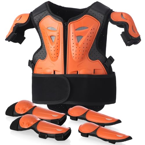 yeesport Youth Chest Protector Motocross Armor, Kids Dirt Bike Gear, Adjustable Youth Motorcycle Jacket with Elbow & Knee Pads for Cycling, Skating, Scooter Riding - color: Orange